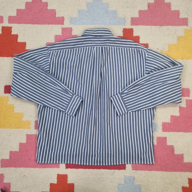 Vintage Ralph Lauren Boxy Fit Cropped Shirt Long Sleeve Medium striped Black Button Up Skater Y2K