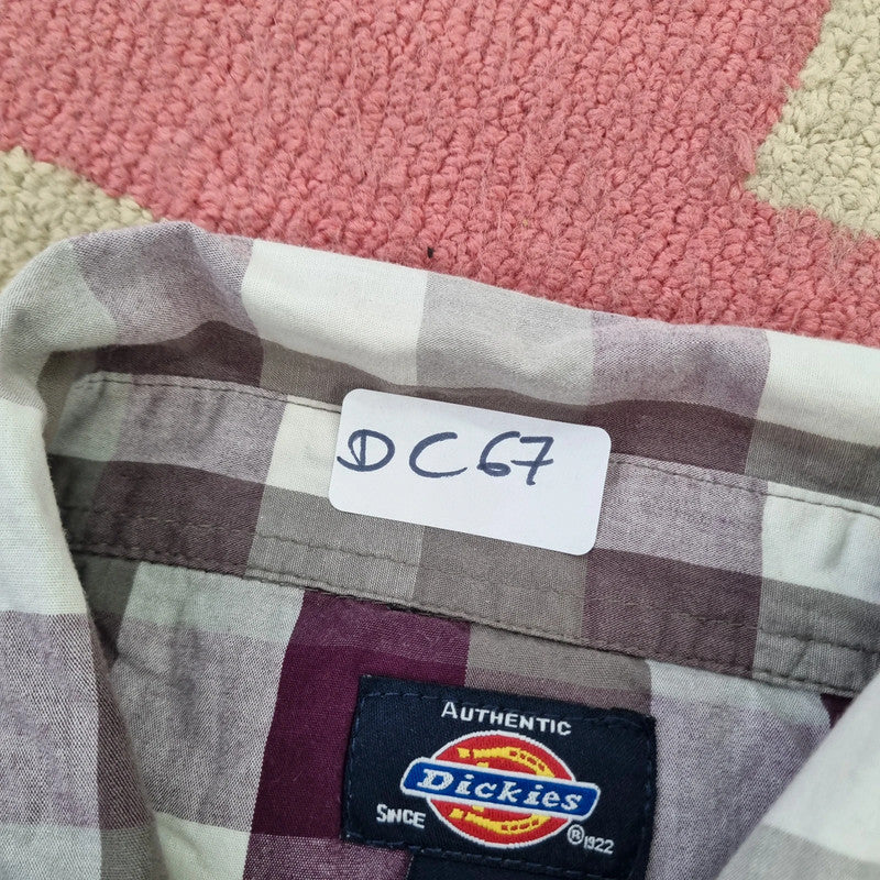Dickies Boxy Fit Cropped Shirt Short Sleeve large check purple white Button Up Skater Y2K Surf