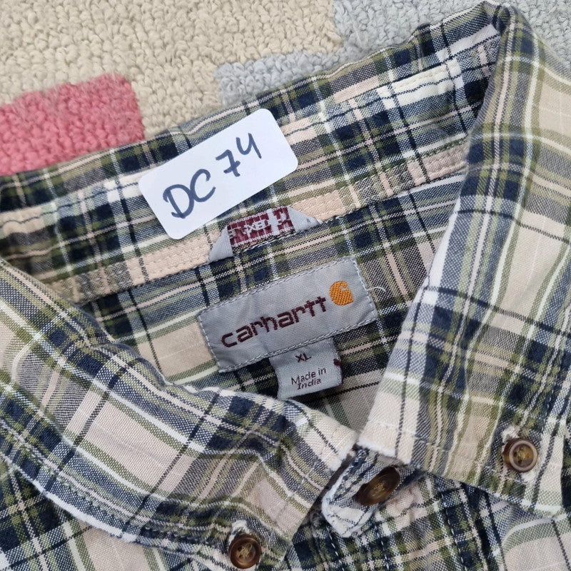Vintage Carhartt Boxy Fit Cropped Shirt Short Sleeve XL check brown Button Up Skater Y2K Surf