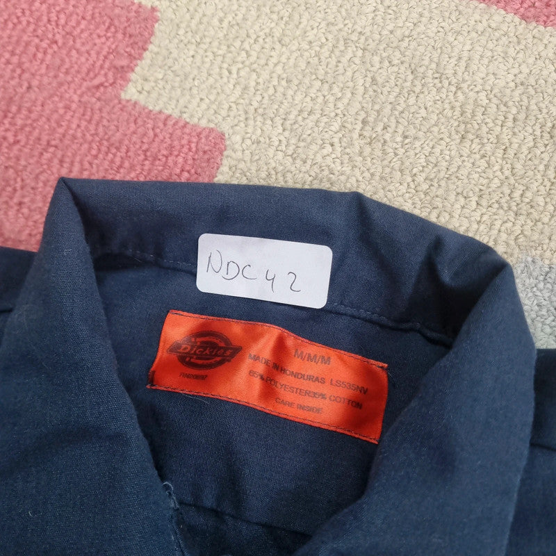 Vintage Dickies Boxy Fit Cropped Shirt Short Sleeve Medium plain Blue Button Up Skater Y2K Surf