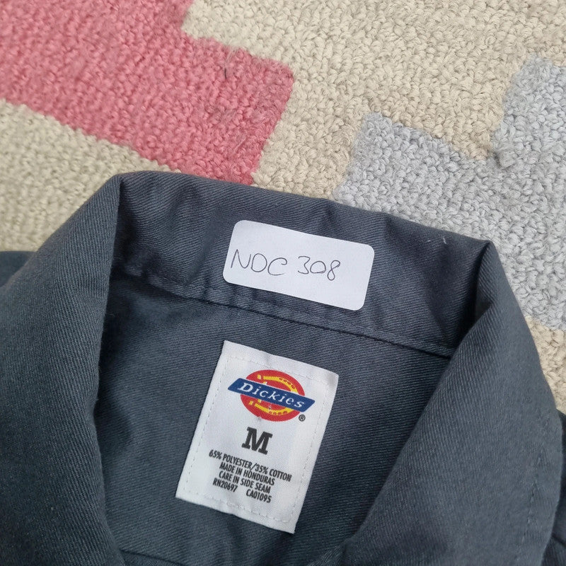 Vintage Dickies Boxy Fit Cropped Shirt Short Sleeve Medium plain Grey Button Up Skater Y2K Surf