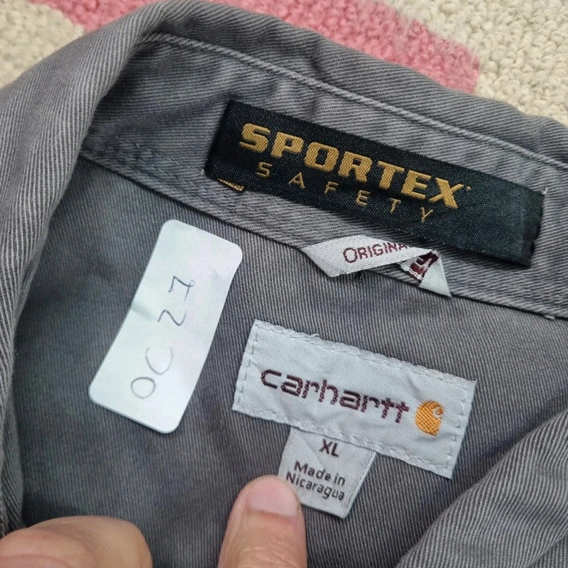 Carhartt Boxy Fit Cropped over Shirt heavy weight long Sleeve Long XL plain Grey Button