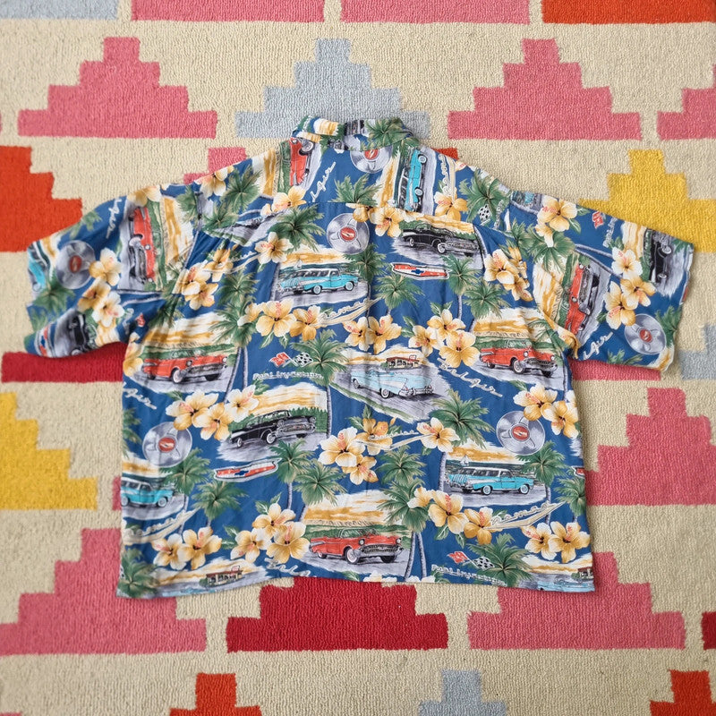 Vintage Hawaii Boxy Fit Cropped Shirt Short Sleeve XL print multi Button Up Skater Y2K Surf