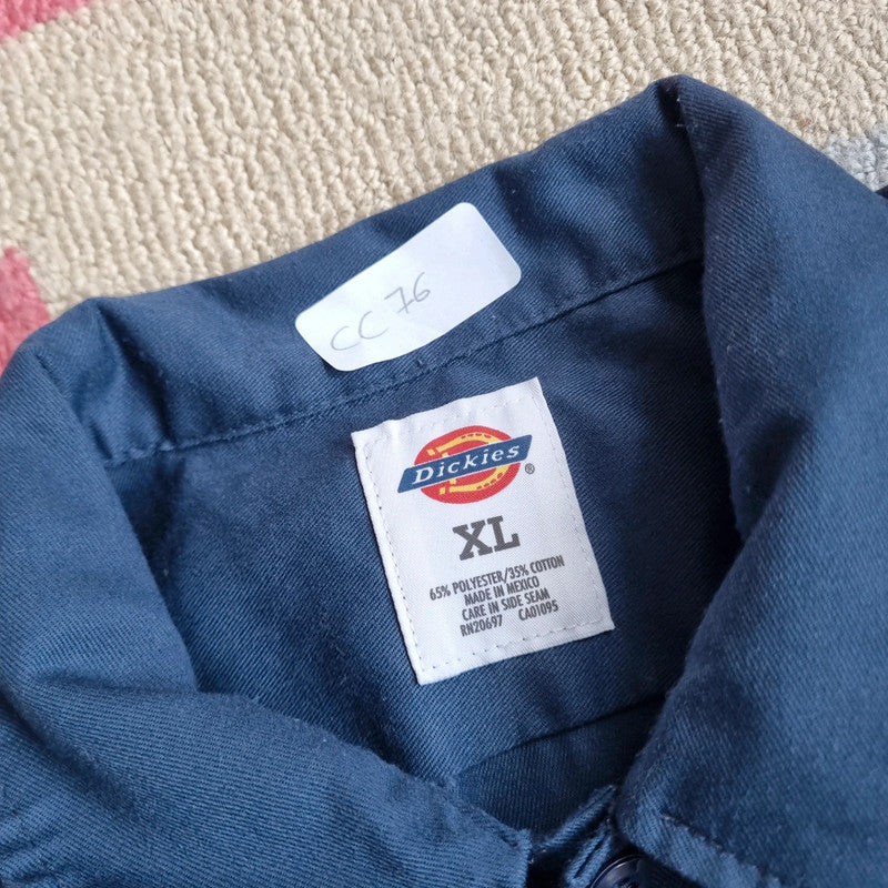 Vintage Dickies Boxy Fit Cropped Shirt Short Sleeve XL plain navy Button Up Skater Y2K Surf