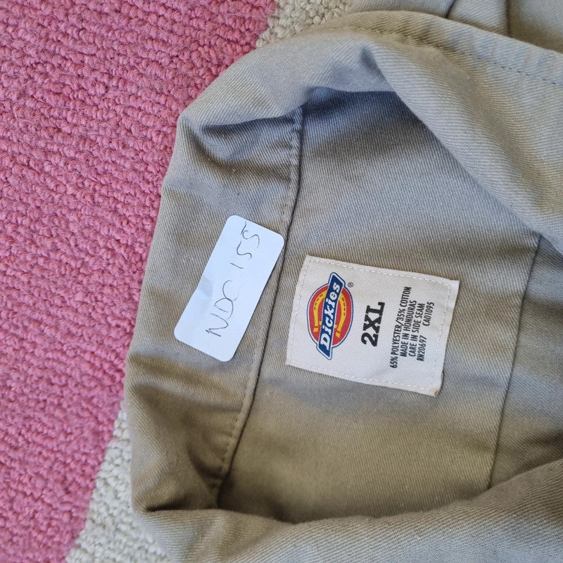 Vintage Dickies Boxy Fit Cropped Shirt Long Sleeve XXL plain Beige Button Up Skater Y2K Surf