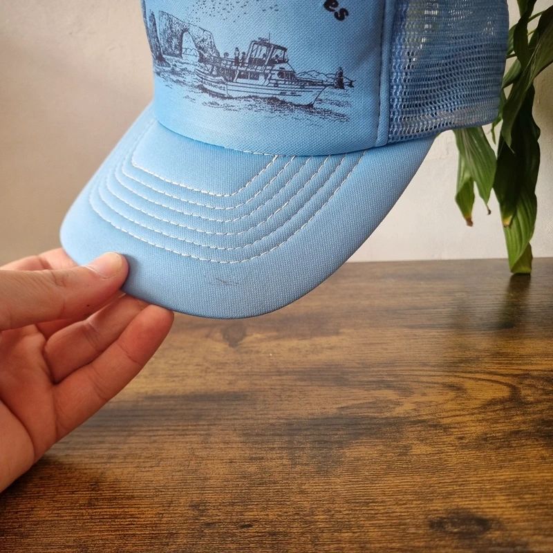 Vintage American Trucker Hat Snapback cap one size adjustable channel island light blue
