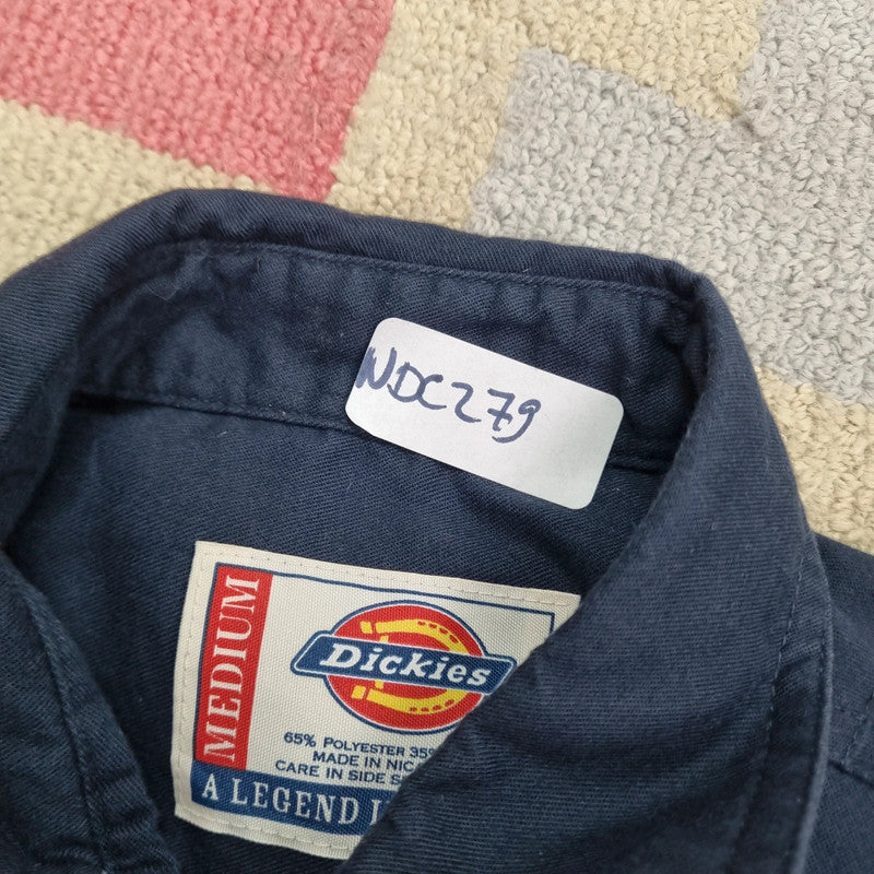 Vintage Dickies Boxy Fit Cropped Shirt long Sleeve Medium plain Blue Button Up Skater Y2K Surf