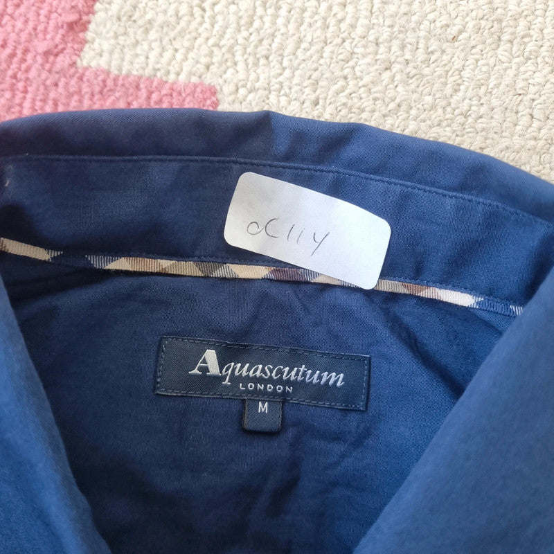 Aquascutum Boxy Fit Cropped Shirt long Sleeve medium plain blue Button Up Skater Y2K Surf