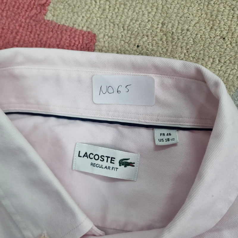 Vintage Lacoste Fit Cropped Shirt long Sleeve XL plain pink Button Up Skater Y2K Surf