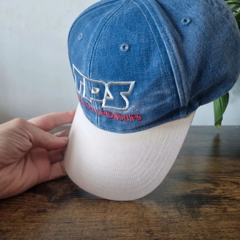 Vintage American baseball Hat Snapback cap one size adjustable faded blue cream TPS championship