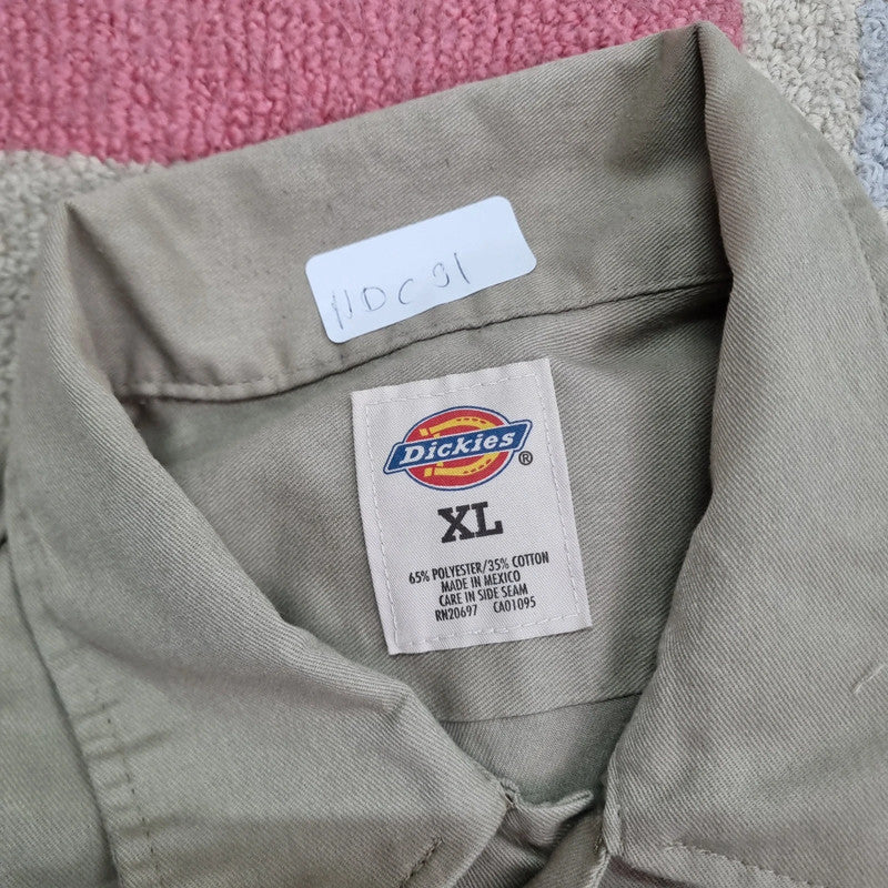 Vintage Dickies Boxy Fit Cropped Shirt Long Sleeve XL plain Beige Button Up Skater Y2K Surf