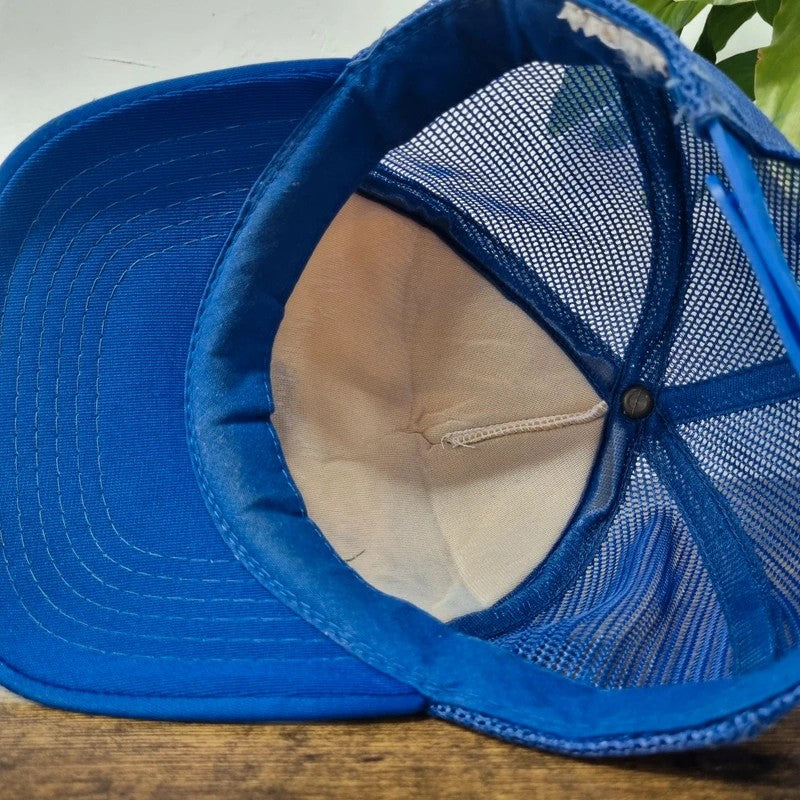 Vintage American Trucker Hat Snapback cap one size blue white Pelican bay statement prison