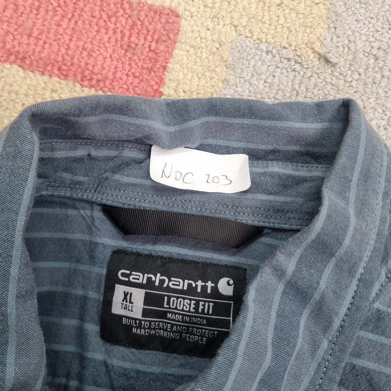 Carhartt Boxy Fit Cropped Shirt Short Sleeve XL Striped Blue Button Up Skater Y2K Surf