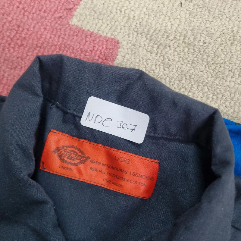 Vintage Dickies Boxy Fit Cropped Shirt Short Sleeve large plain grey Button Up Skater Y2K Surf