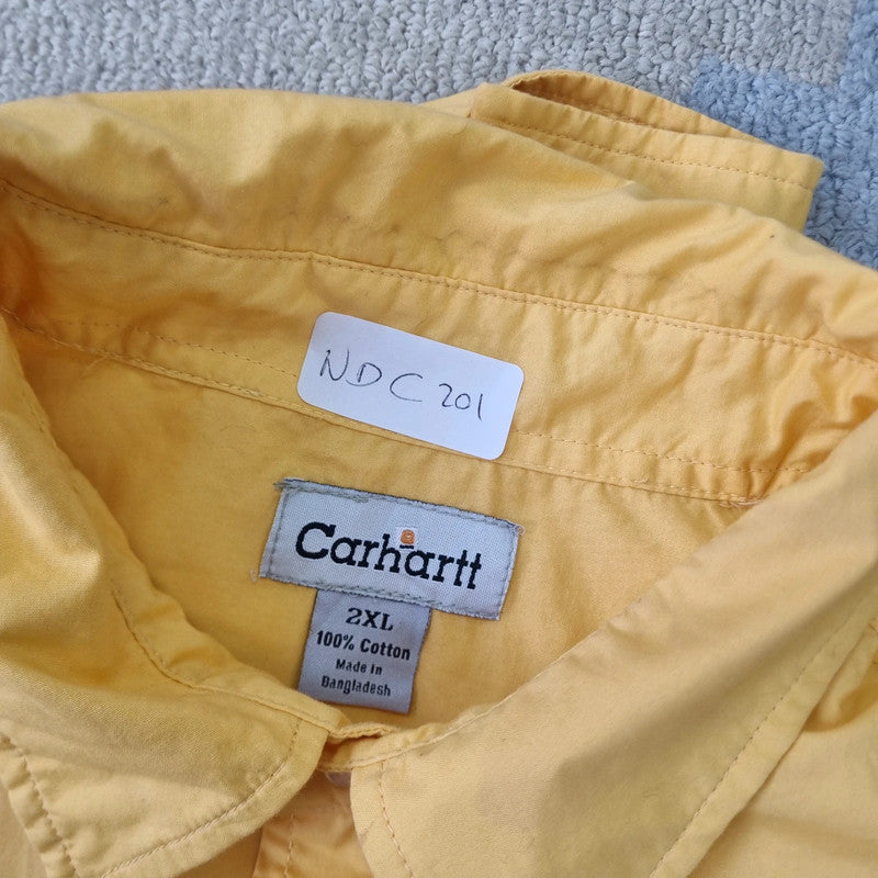 Carhartt Boxy Fit Cropped Shirt Long Sleeve XXL plain Yellow Button Up Skater Y2K Surf