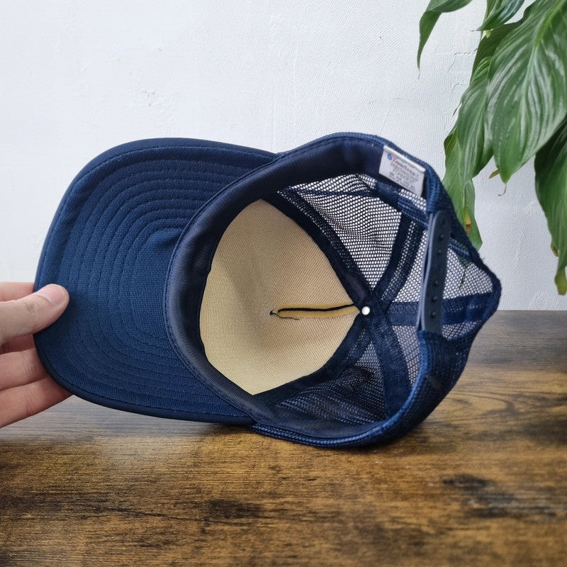 Vintage Plumrose Trucker Hat Snapback cap One size adjustable navy blue usa