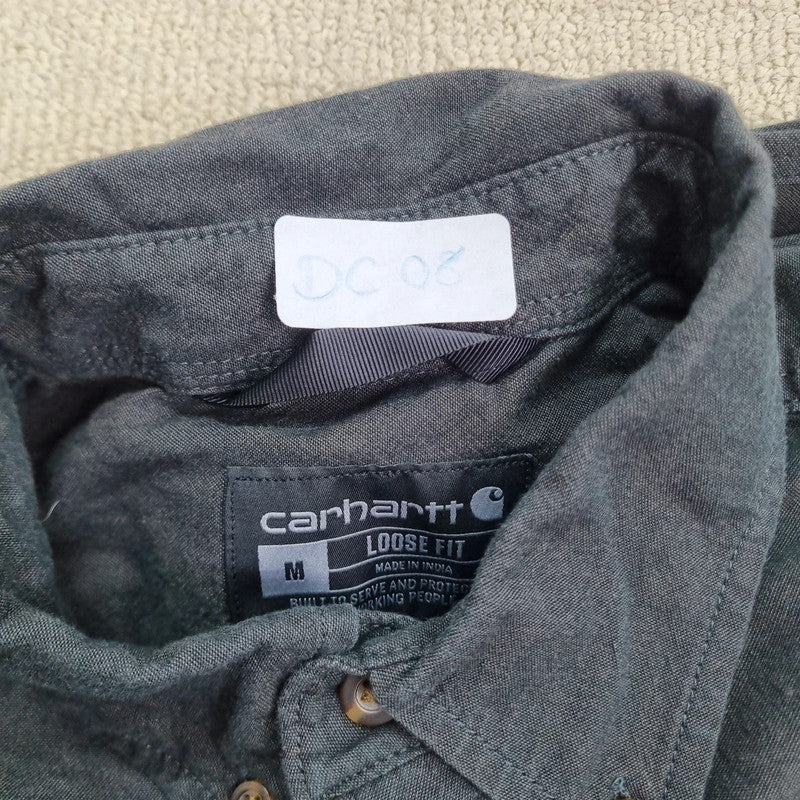 Carhartt Boxy Fit Cropped Shirt Short Sleeve Medium plain Black Button Up Skater Y2K Surf