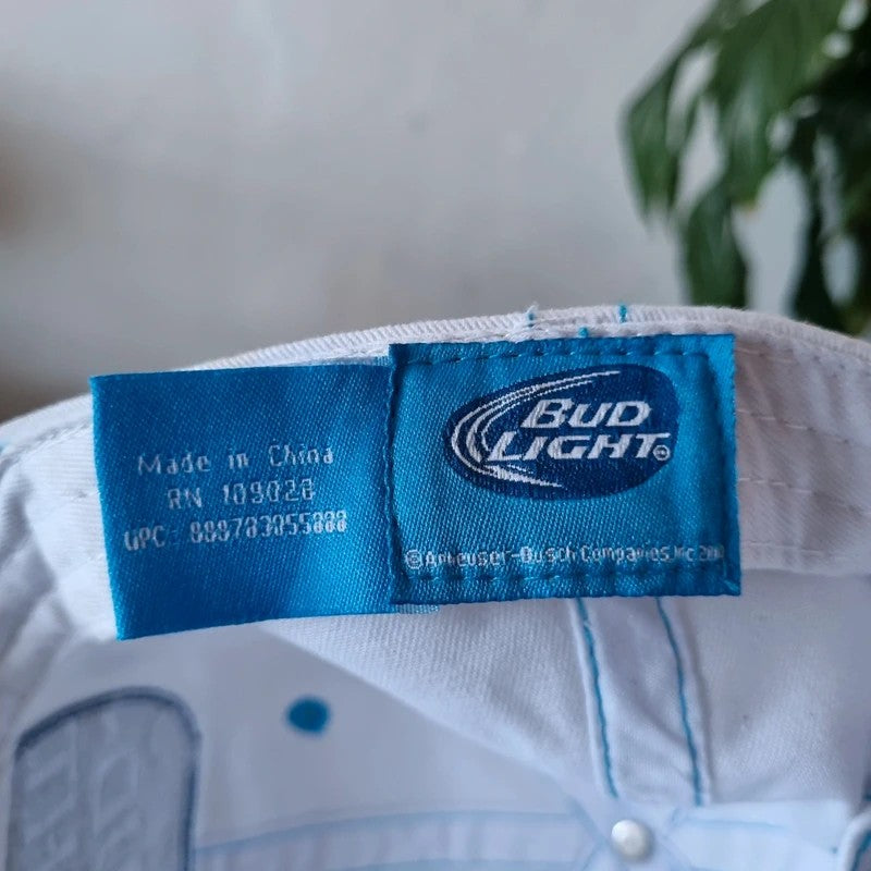 Vintage Bud light Baseball Hat Snapback cap one size adjustable white blue y2k