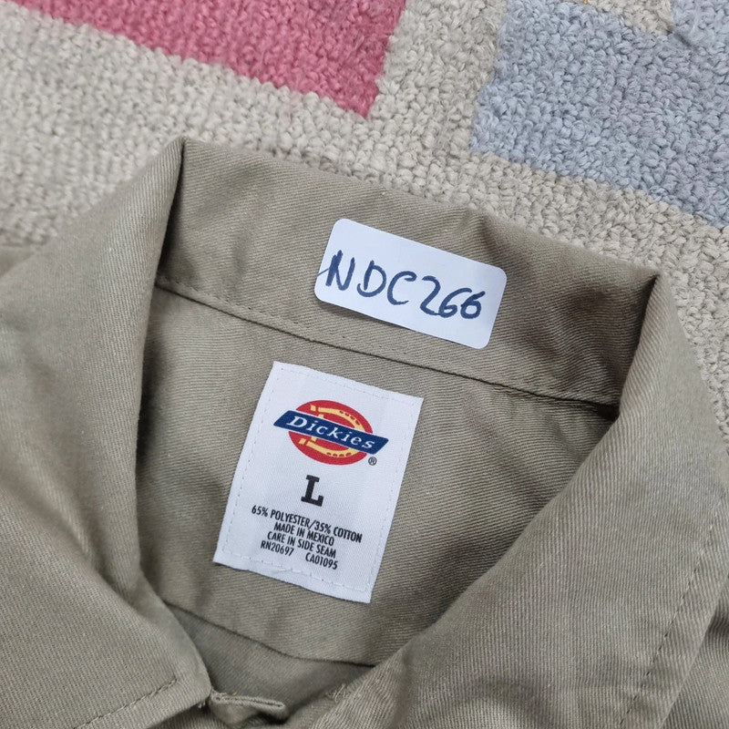 Vintage Dickies Boxy Fit Cropped Shirt Short Sleeve large plain Beige Button Up Skater Y2K Surf