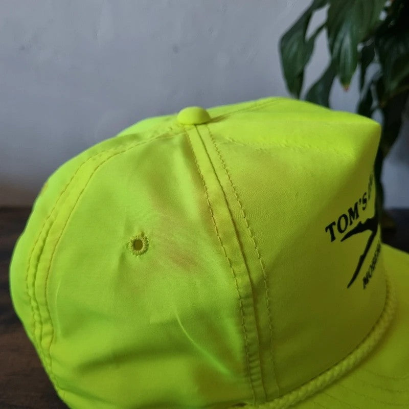 Vintage American Trucker Hat Snapback cap one size adjustable neon yellow Tom's dive centre