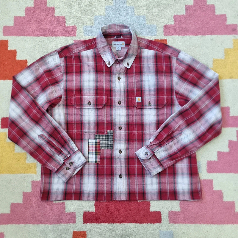 Vintage Carhartt Boxy Fit Cropped Shirt Short Sleeve large check Red Button Up Skater Y2K Surf
