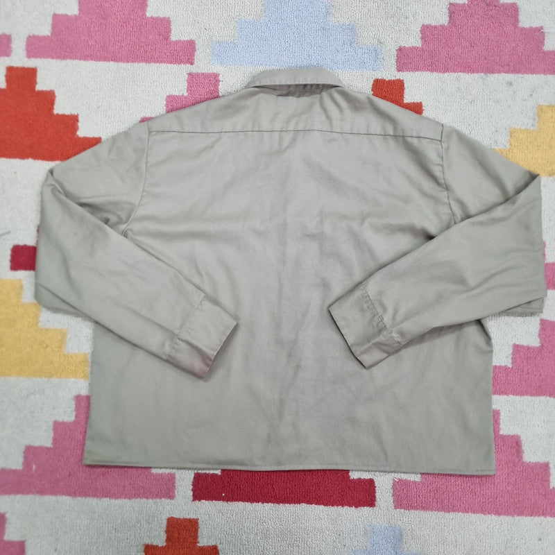 Vintage Dickies Boxy Fit Cropped Shirt Long Sleeve XL plain Beige Button Up Skater Y2K Surf