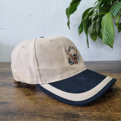 Vintage American Baseball Hat Snapback cap one size adjustable cream black rock Hill deer