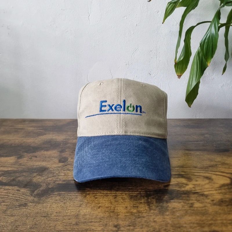 Vintage American Trucker Hat Snapback cap one size adjustable beige blue Exelon