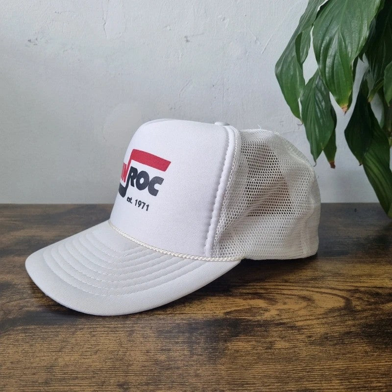 Vintage American Trucker Hat Snapback cap one size adjustable white winroc construction
