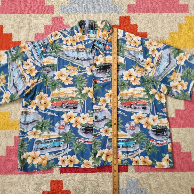Vintage Hawaii Boxy Fit Cropped Shirt Short Sleeve XL print multi  Button Up Skater Y2K Surf
