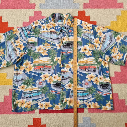 Vintage Hawaii Boxy Fit Cropped Shirt Short Sleeve XL print multi  Button Up Skater Y2K Surf