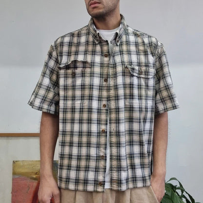 Vintage Carhartt Boxy Fit Cropped Shirt Short Sleeve XL check brown Button Up Skater Y2K Surf