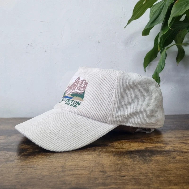 Vintage American Baseball Hat Snapback cap one size adjustable off white grand teton national park