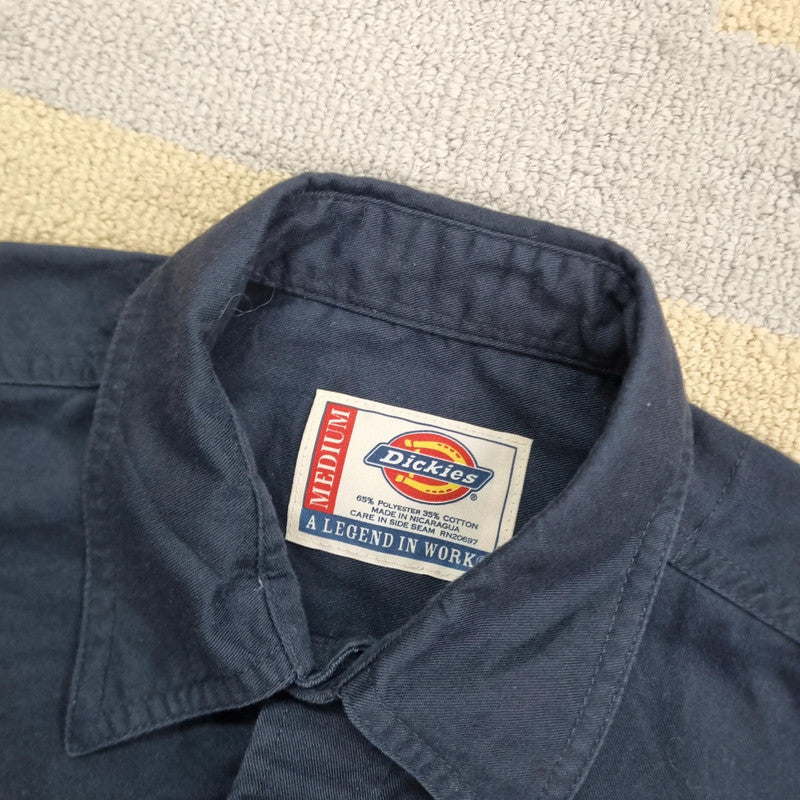 Vintage Dickies Boxy Fit Cropped Shirt long Sleeve Medium plain Blue Button Up Skater Y2K Surf
