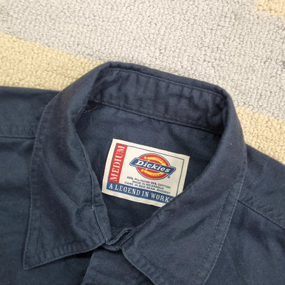 Vintage Dickies Boxy Fit Cropped Shirt long Sleeve Medium plain Blue Button Up Skater Y2K Surf