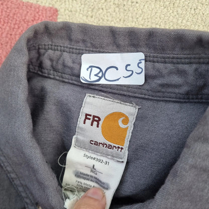 Carhartt FR Boxy Fit Cropped Shirt Long Sleeve large plain grey Button Up Skater Y2K