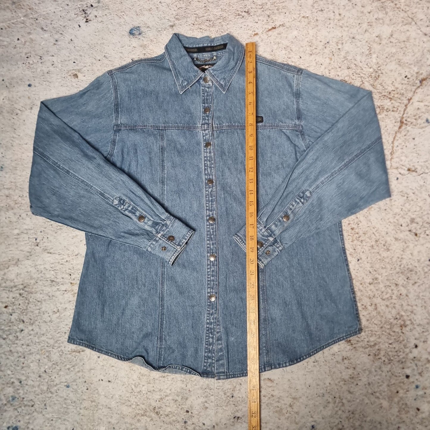 Harley Davidson Shirt Womens Denim Style Long Sleeve Biker - Blue - Size XL