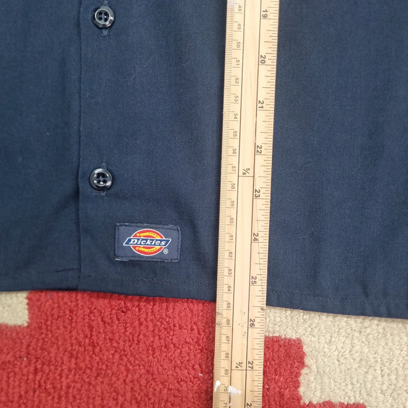 Vintage Dickies Boxy Fit Cropped Shirt Short Sleeve Medium plain Blue Button Up Skater Y2K Surf