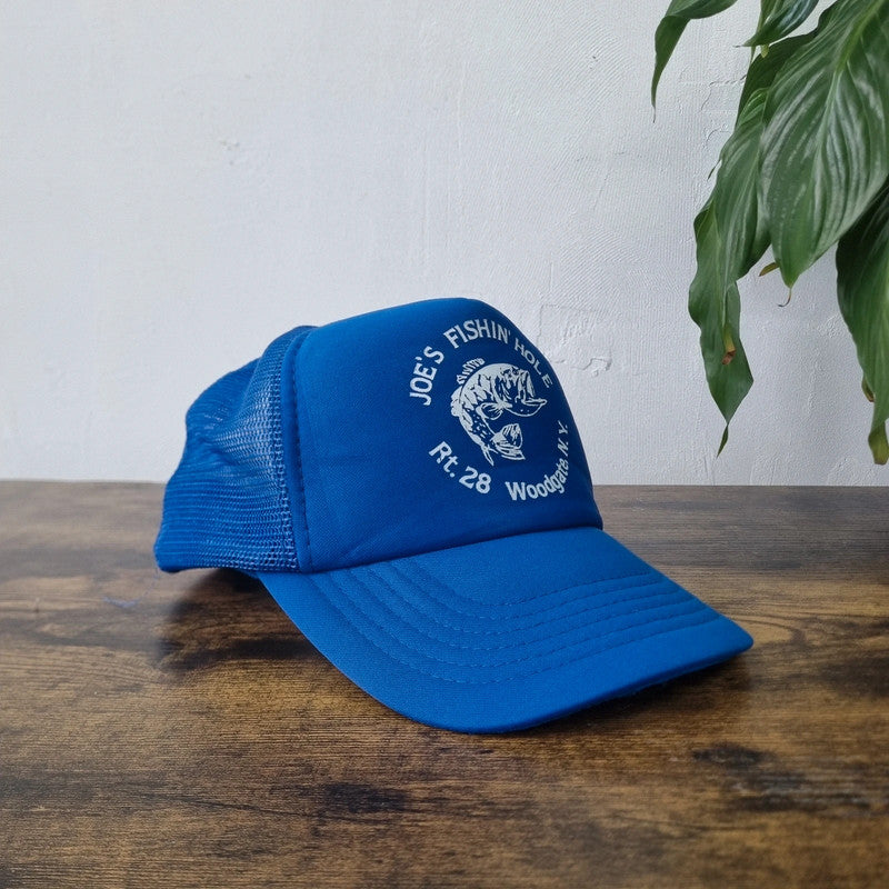 Vintage Fishing Trucker Hat Mesh snapback cap royal blue one size adjustable 90s