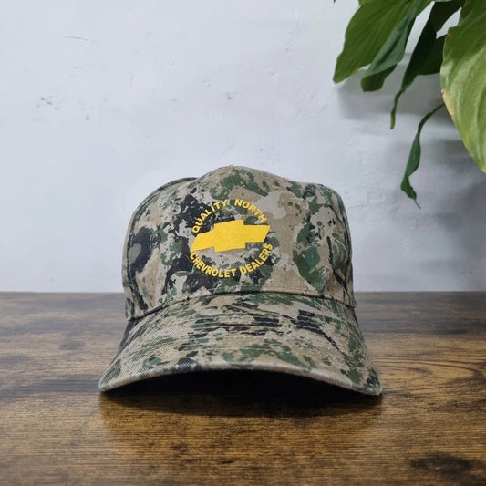 Vintage American Baseball Hat Snapback cap one size khaki green camo Chevrolet dealer