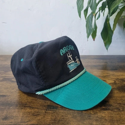 Vintage American Trucker Hat Snapback cap one size adjustable black green argosy ship