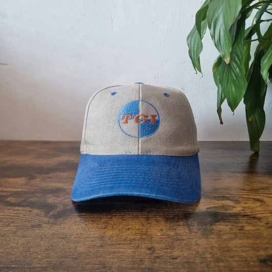 Vintage American Baseball Hat Snapback cap one size adjustable beige blue TGI