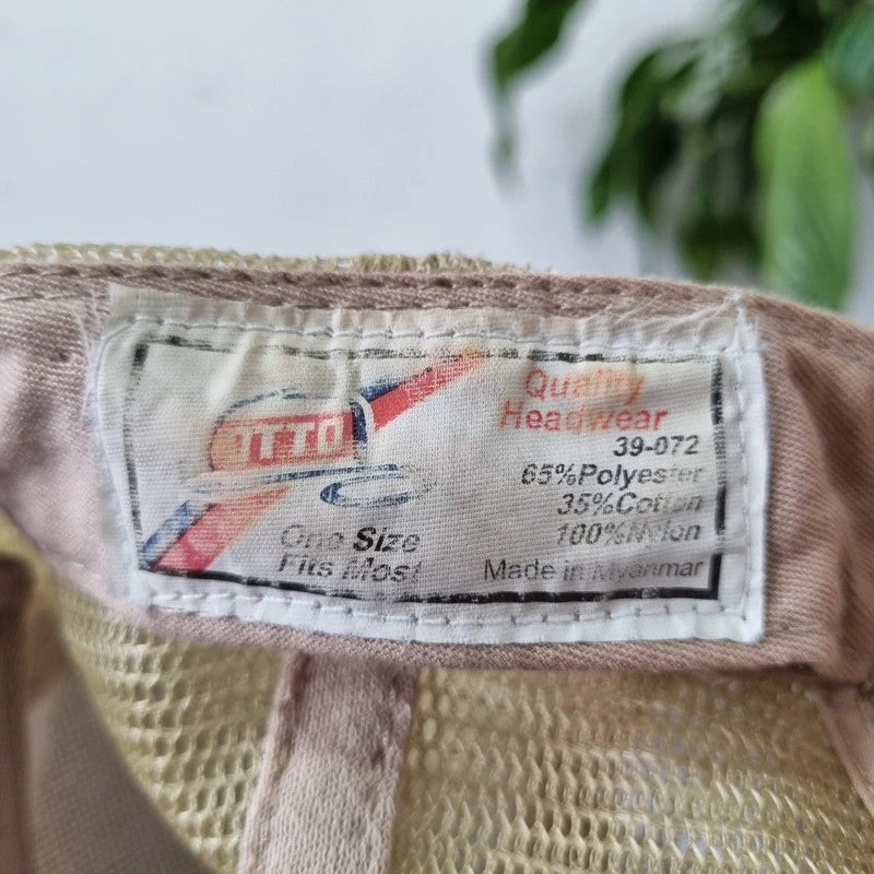 Vintage American Trucker Hat Snapback cap one size adjustable beige green Jackson co farming
