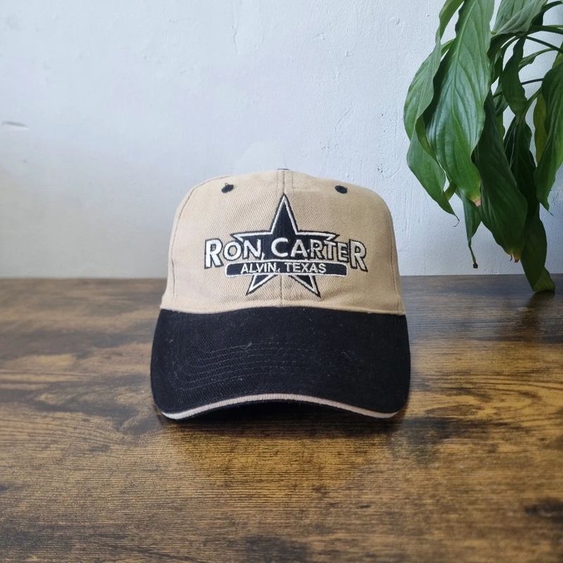 Vintage American baseball Hat Snapback cap one size adjustable beige black ron carter texas
