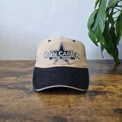 Vintage American baseball Hat Snapback cap one size adjustable beige black ron carter texas