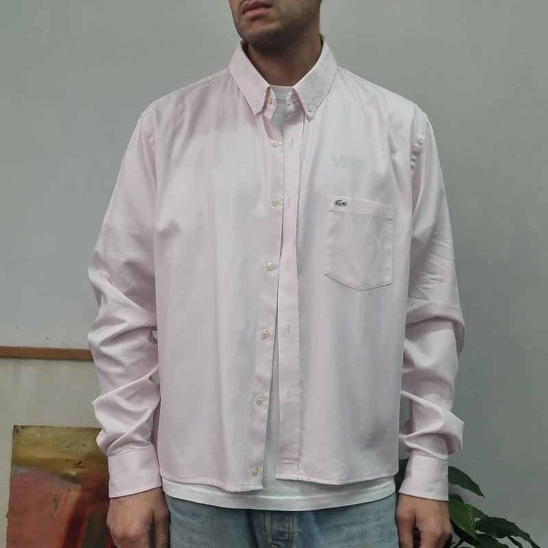 Vintage Lacoste Fit Cropped Shirt long Sleeve XL plain pink Button Up Skater Y2K Surf