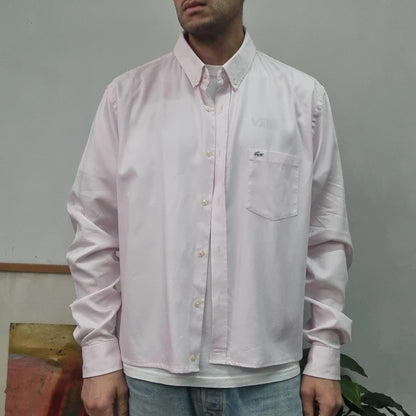 Vintage Lacoste Fit Cropped Shirt long Sleeve XL plain pink Button Up Skater Y2K Surf