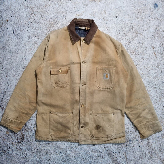 Carhartt Michigan Jacket Blanket Lined Beige Brown Men's Size 44 Tall Large