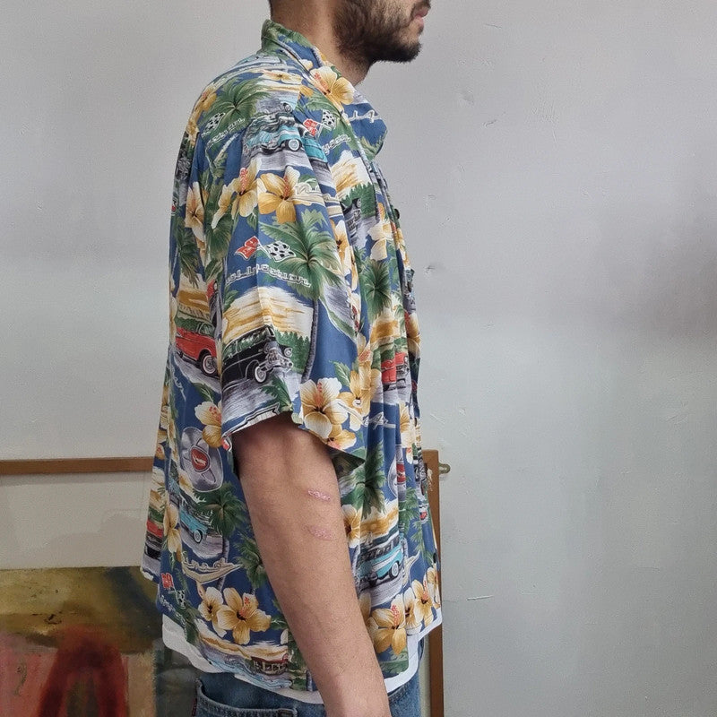 Vintage Hawaii Boxy Fit Cropped Shirt Short Sleeve XL print multi  Button Up Skater Y2K Surf