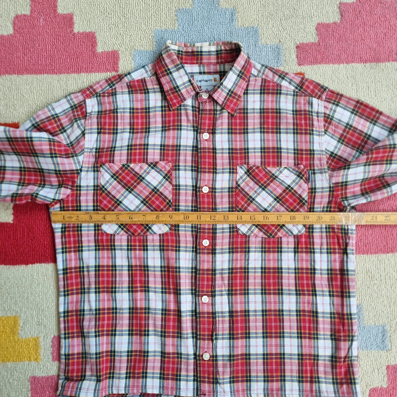 Vintage Carhartt Boxy Fit Cropped Shirt Short Sleeve Medium check red Button Up Skater Y2K Surf